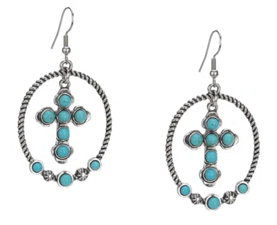 Montana West Women's Rustic Couture Cross Hoop Earrings In Turquoise In Blue