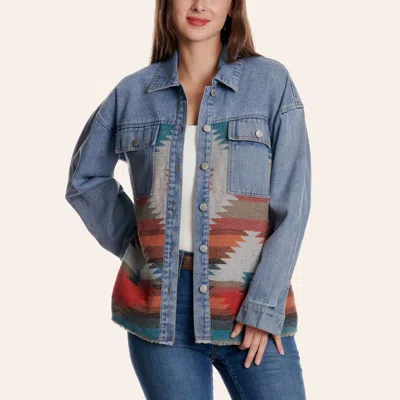 Montanaco Montana Clothing Women's Light Wash Aztec Print Denim Jacket In Multi