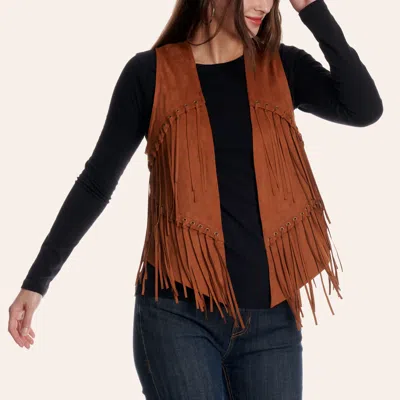 Montanaco Montana Clothing Women's Rust Faux Suede Fringe Vest In Brown