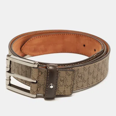 Pre-owned Montblanc 115 Cm Buckle Belt Beige/brown M Gram Coated Canvas In Sand