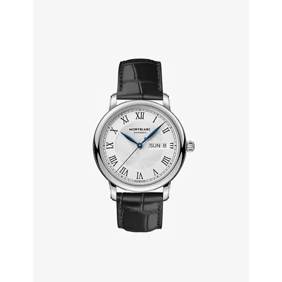 Montblanc 128686 Star Legacy Day & Date Stainless-steel And Alligator-embossed Leather Automatic Watch In Black