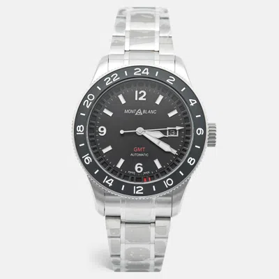 Pre-owned Montblanc 1858 Gmt 129615 Black Dial Stainless Steel Titanium Men's Wristwatch 42 Mm In Silver
