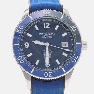 Pre-owned Montblanc 1858 Iced Sea 129370 Blue Stainless Steel Automatic Men's Watch 42 Mm