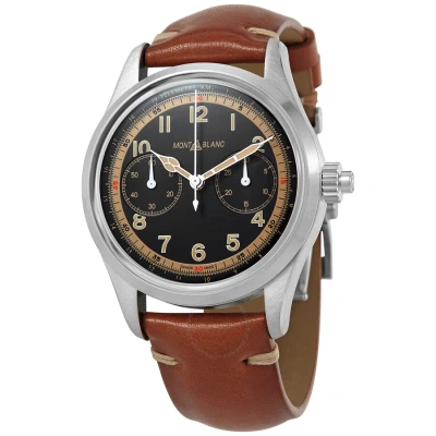 Montblanc 1858 Monopusher Chronograph Automatic Black Dial Watch 125581 In Beige / Black / Brown