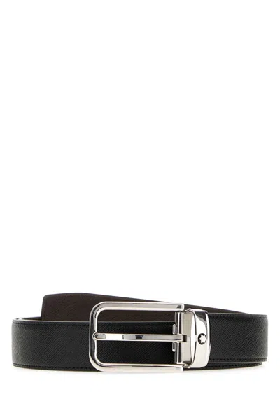 Montblanc 3 Cm Reversible Leather Belt With Silver-tone Metal Finish In Gray