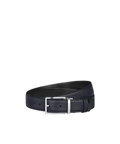 Montblanc 30 Mm Reversible Belt In Grain Leather With Rectangular Meisterstück Buckle In Blue