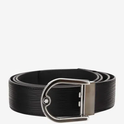Montblanc 35 Mm Belt With Reversible Horseshoe Buckle In Black