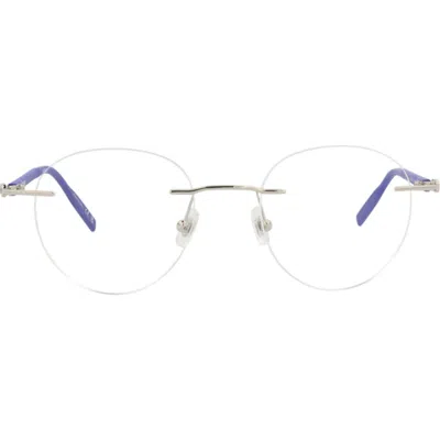 Montblanc 49mm Round Optical Glasses In Silver Blue Transparent