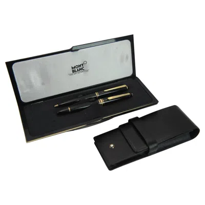 Pre-owned Montblanc Authentic 14ct Gold Black Resin Ballpoint And Fountain Pen Set & Box