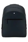 Montblanc Blue Leather Medium Backpack In Black