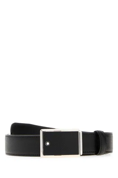 Montblanc Reversible Leather Belt Buckle Rectangular Smooth Finish In Black