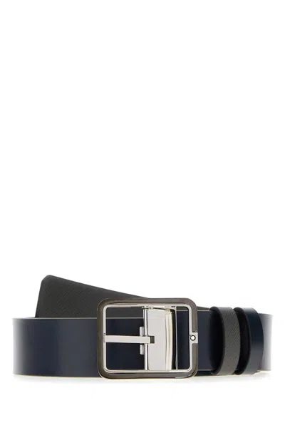 Montblanc Adjustable Reversible Leather Belt With Metal Buckle In Black