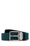 Montblanc Suede Reversible Belt Smooth Finish Design In Blue