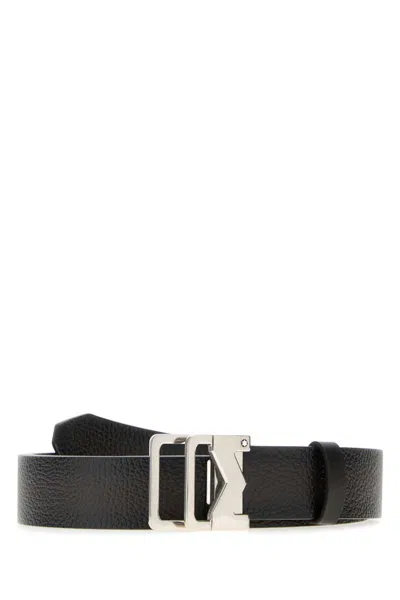 Montblanc Textured Leather Belt Silver-tone Buckle In Brown