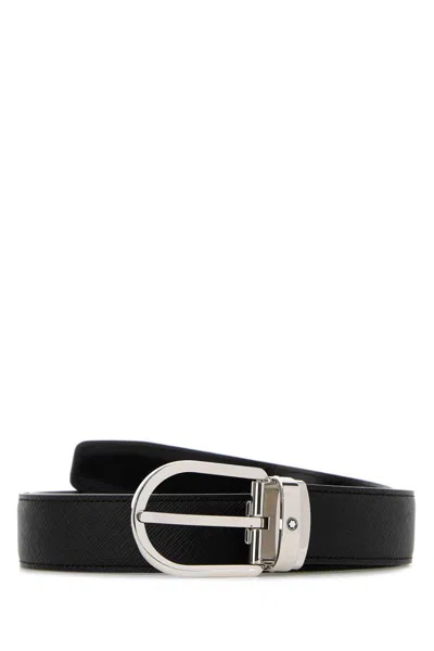 Montblanc Reversible Horseshoe Buckle Leather Belt In Black And Blue