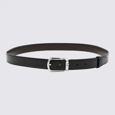 Montblanc Adjustable Belts With Silver Buckle Smooth Finish In Black