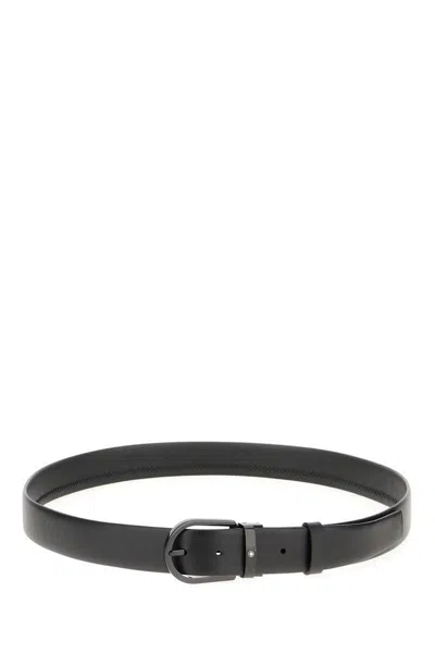 Montblanc Black Leather Reversible Belt In Grey