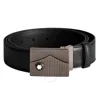 Montblanc Mens Black Logo-engraved Buckle Leather Belt In Black
