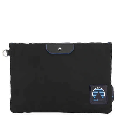 Pre-owned Montblanc Black Blue Nylon Spirit Medium Pouch 128734