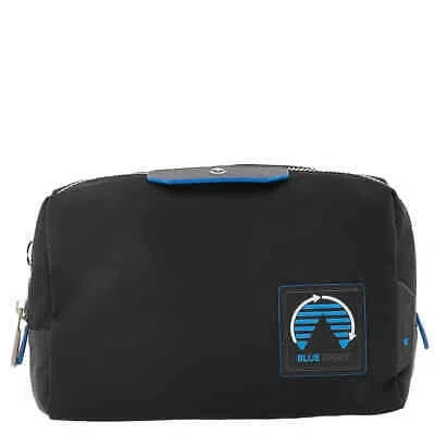 Pre-owned Montblanc Black Blue Spirit Medium Nylon & Leather Trim Case - Luxury Washbags