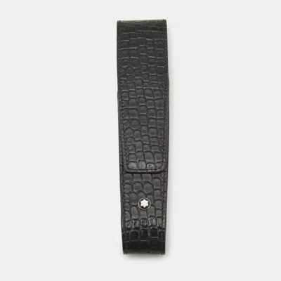 Pre-owned Montblanc Black Croc Embossed Leather 1 Pen Pouch