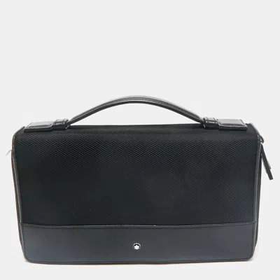 Pre-owned Montblanc Black Leather And Nylon Nightflight Travel Companion Wallet