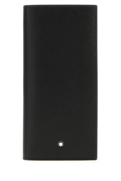 Montblanc Textured Leather Card Holder In Rectangular Shape In Black