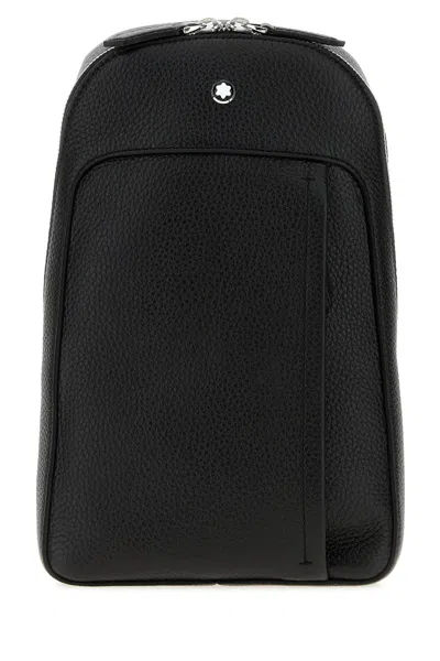 Montblanc Leather Crossbody Backpack Adjustable Straps In Black