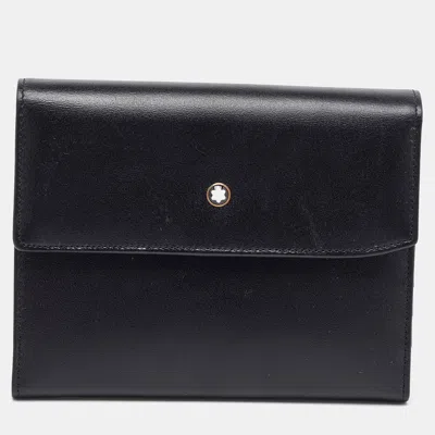 Pre-owned Montblanc Black Leather Meisterstuck Flap Compact Wallet