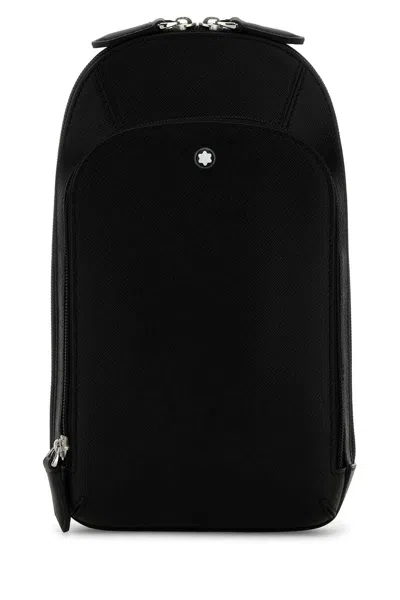Montblanc Leather Crossbody Bag With Adjustable Strap And Metal Hardware In Black
