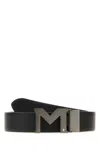 Montblanc Reversible Leather Belt Adjustable Length Metal Buckle In Black