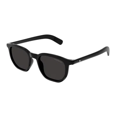 Montblanc Black-black-grey Acetate Sunglasses In Gray