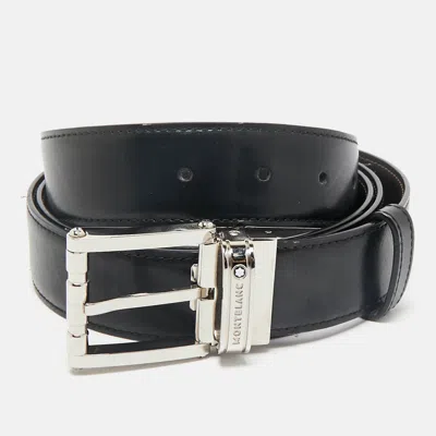 Pre-owned Montblanc Black/brown Leather Reversible Cut To Size Belt