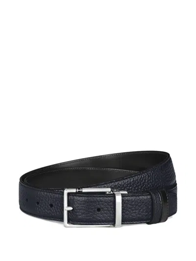 Montblanc 리버서블 텍스처 버클 벨트 In Blue