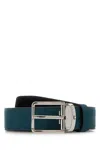 Montblanc Suede Reversible Belt Smooth Finish Design In Blue
