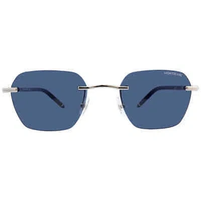 Pre-owned Montblanc Blue Geometric Men's Sunglasses Mb0270s 003 51 Mb0270s 003 51 In Silver
