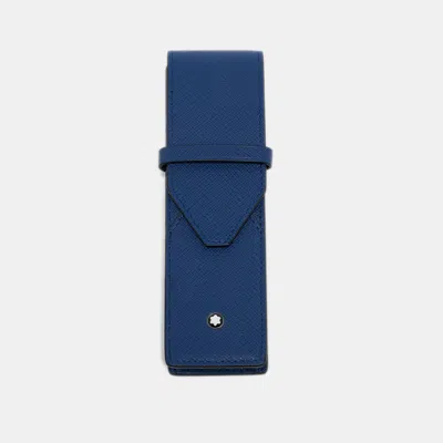 Pre-owned Montblanc Blue Leather Envelope 1-pen Pouch