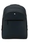 Montblanc Blue Leather Medium Backpack In Black