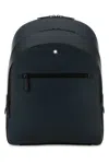 Montblanc Blue Leather Medium Backpack In Black