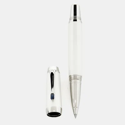 Pre-owned Montblanc Boheme Blanche White Guilloché Lacquer Silver Tone Rollerball Pen
