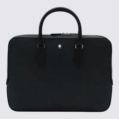 MONTBLANC MONTBLANC DARK BLUE LEATHER TOP HANDLE BAG