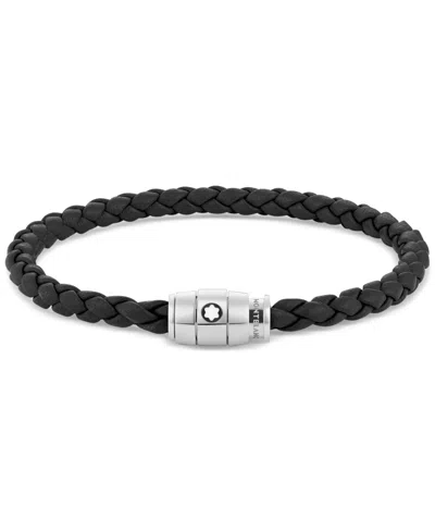 Montblanc Stainless Steel And Leather Ring Bracelet In Black