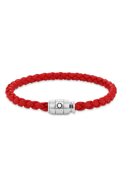 Montblanc Braided Leather Bracelet In Red
