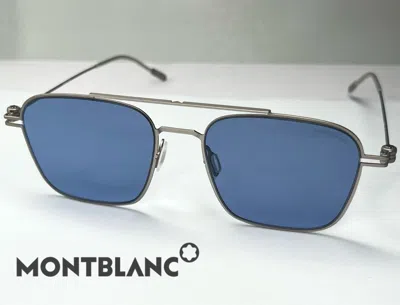 Pre-owned Montblanc Brand  Mb0050s 009 Silver Matte Metal 54-145 Blue Lens Italy