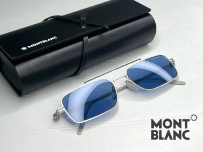 Pre-owned Montblanc Brand  Mb0051s 004 Silver Matte Metal 54-145 Blue Lens