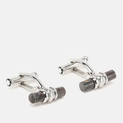 Pre-owned Montblanc Brown/silver Tone Steel And Resin Bar Cufflinks