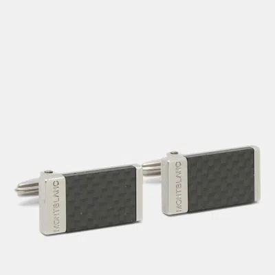 Pre-owned Montblanc Carbon Fiber Silver Tone Rectangular Cufflinks