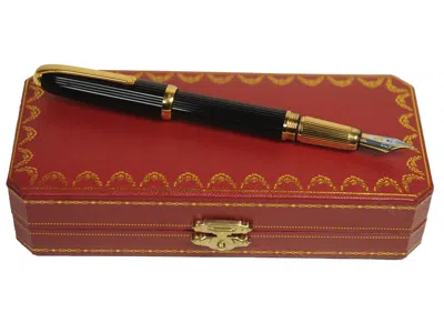 Pre-owned Montblanc Cartier 18ct Gold Nib Black Godron Ribbed Fountain Pen With Cartier Box