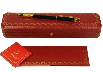 Pre-owned Montblanc Cartier 18ct Gold Plated Trinity Fountain Pen With Black Body & Cartier Box
