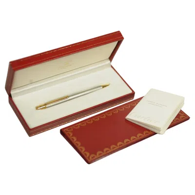 Pre-owned Montblanc Cartier Santos 18ct Gold Plated & Brushed Steel Ballpoint Pen In Original Box